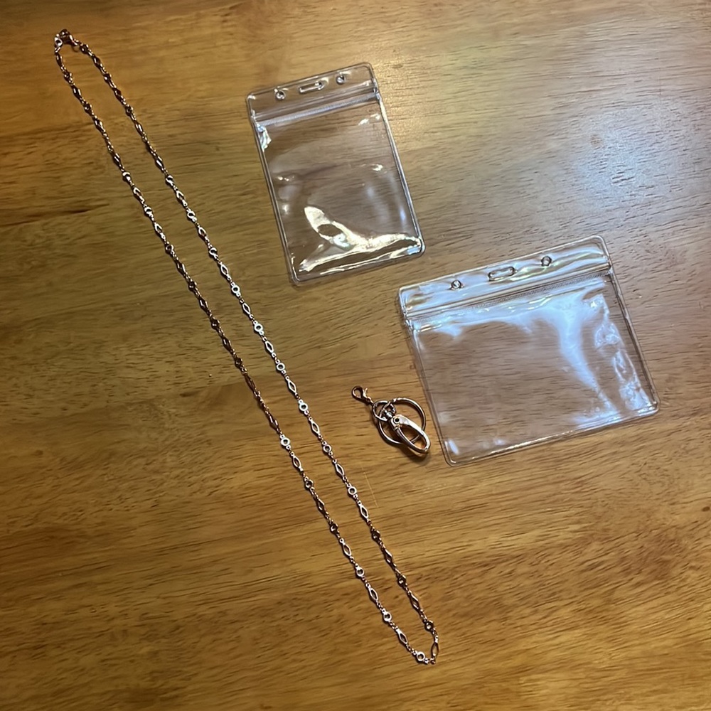 Trendy Chain Lanyard Necklace RoseGold Tone With ID Holders